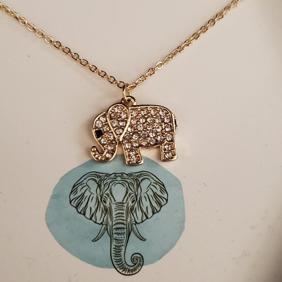 Elephant Necklace‎ with Pave Crystals Roam the Jungle Gold Tone New in Box - Picture 3 of 5